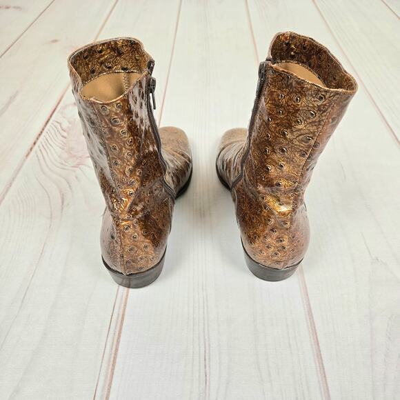 Vintage Patent Ostrich Skin Boots Brown Bronze 42 / 10-10.5 - Picture 4 of 10
